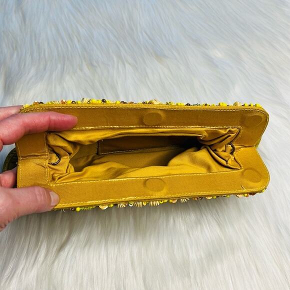 Yellow Faux Leather Sequin and Rhinestone Embellished Clutch - Picture 6 of 7